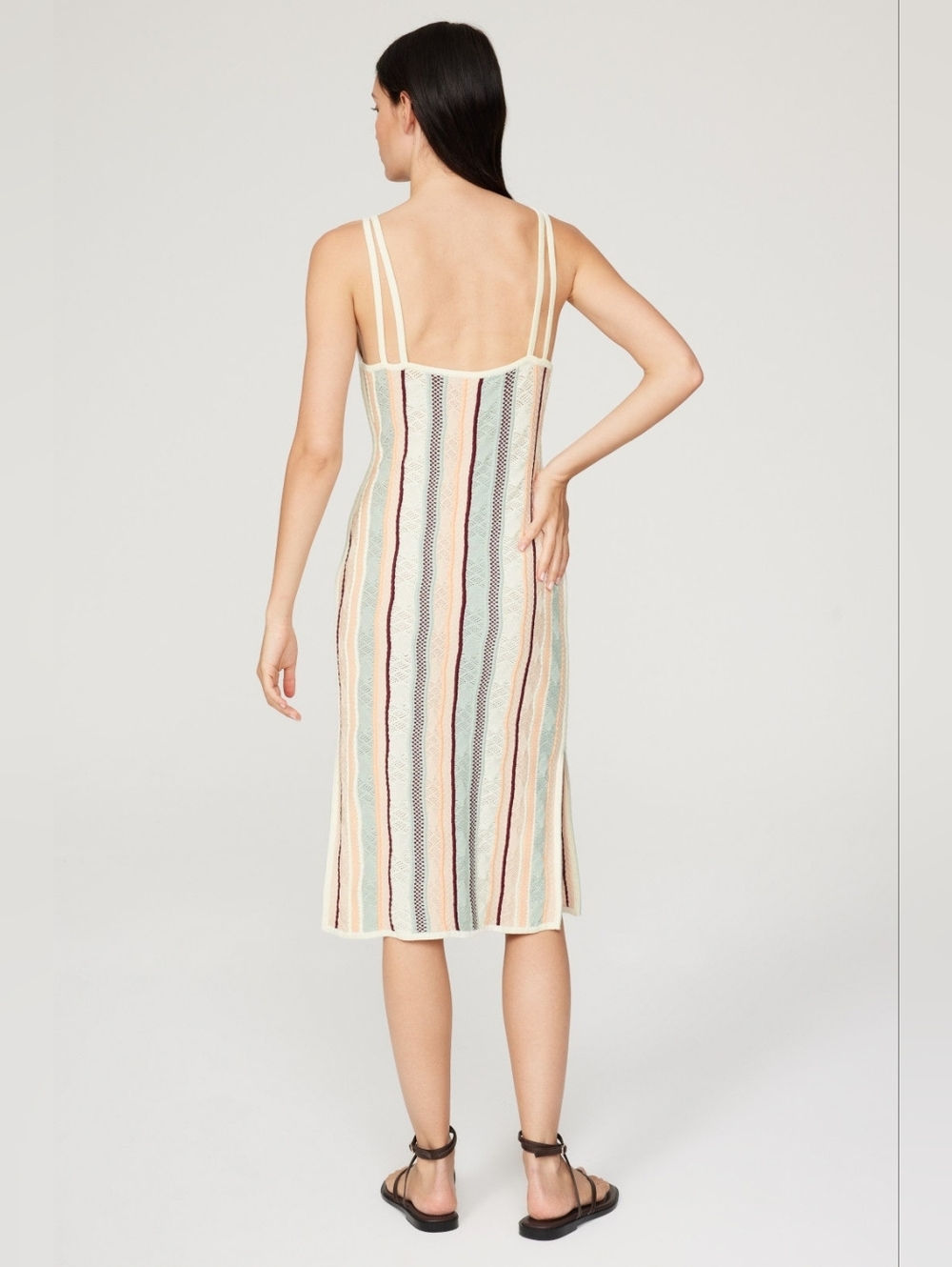 Club Monaco Knit Midi Dress Striped Open Knit Cotton Blend Size S - Picture 2 of 6